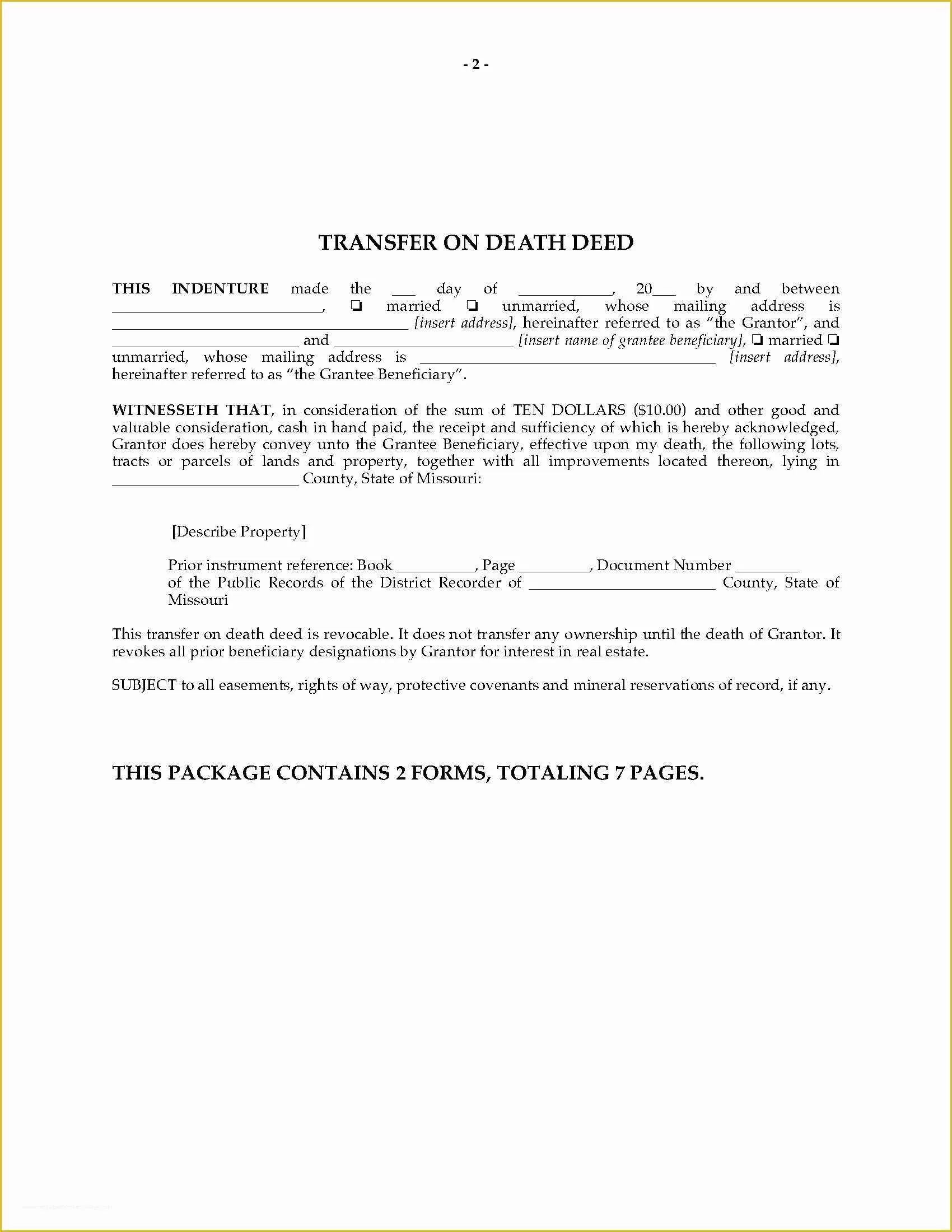 Free Beneficiary Deed Missouri Template Of Missouri Transfer On Death Deed forms