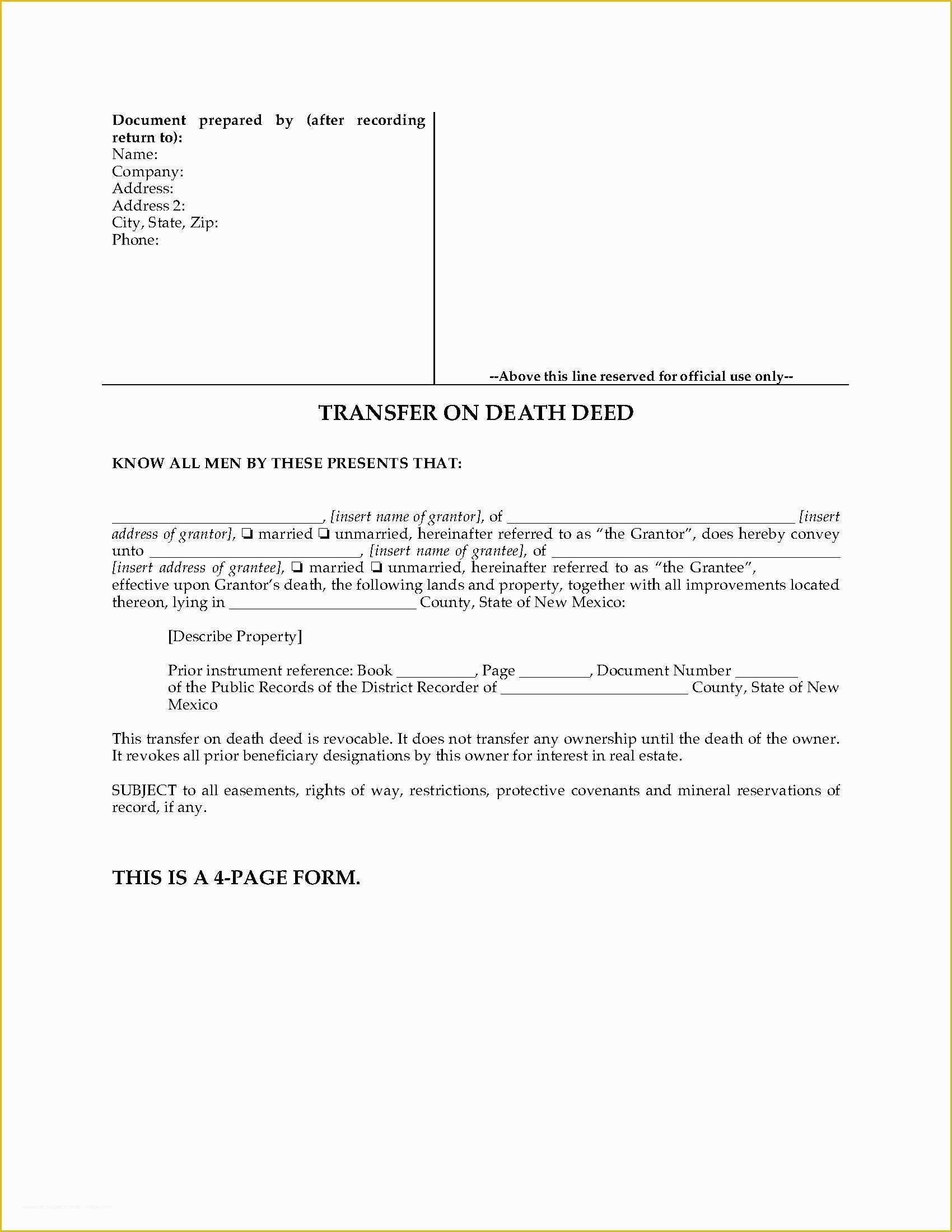 Free Beneficiary Deed Missouri Template Of New Mexico Transfer On Death Deed forms