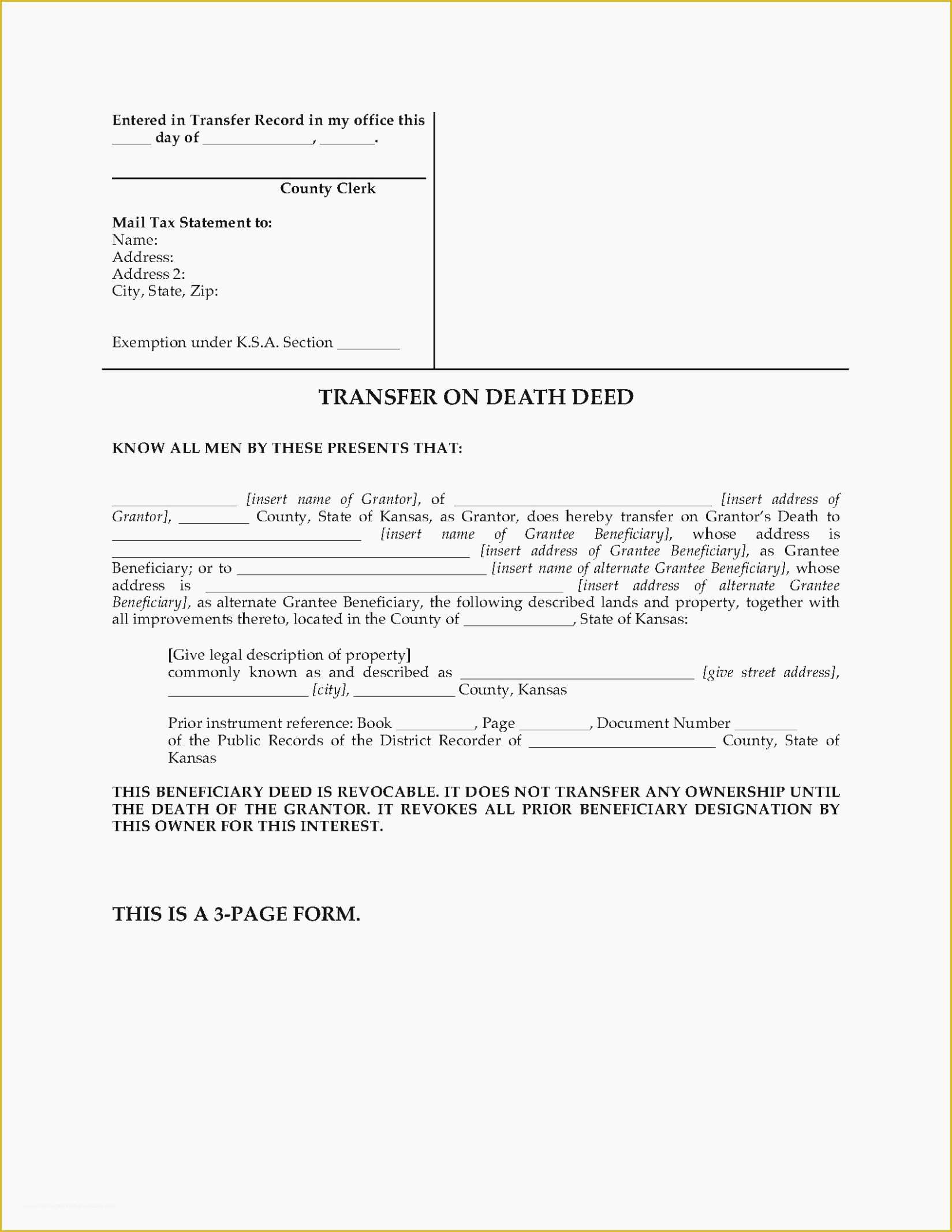 Free Beneficiary Deed Missouri Template Printable Templates