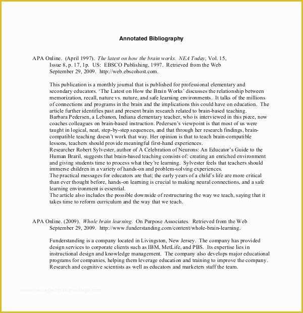 Free Bibliography Template Of 10 Teaching Annotated Bibliography Templates – Free