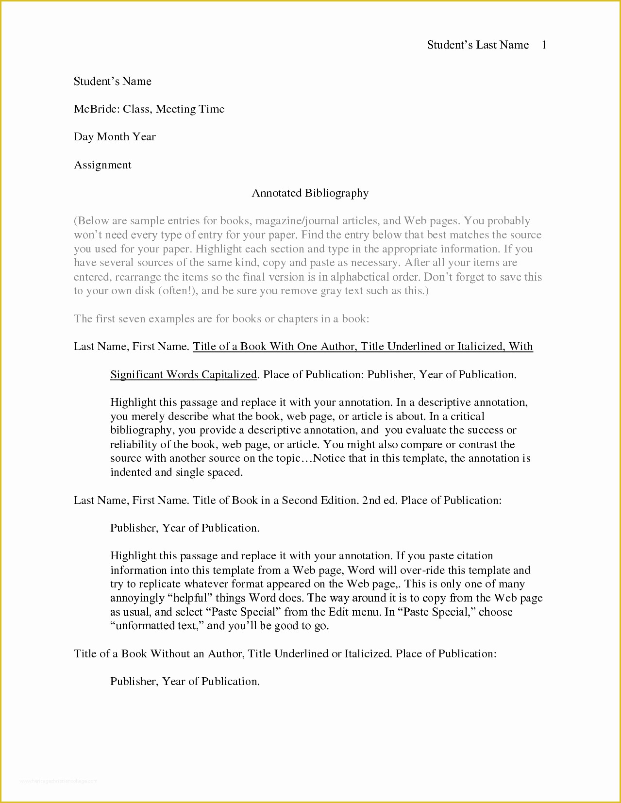 Free Bibliography Template Of Apa Annotated Bibliography Template