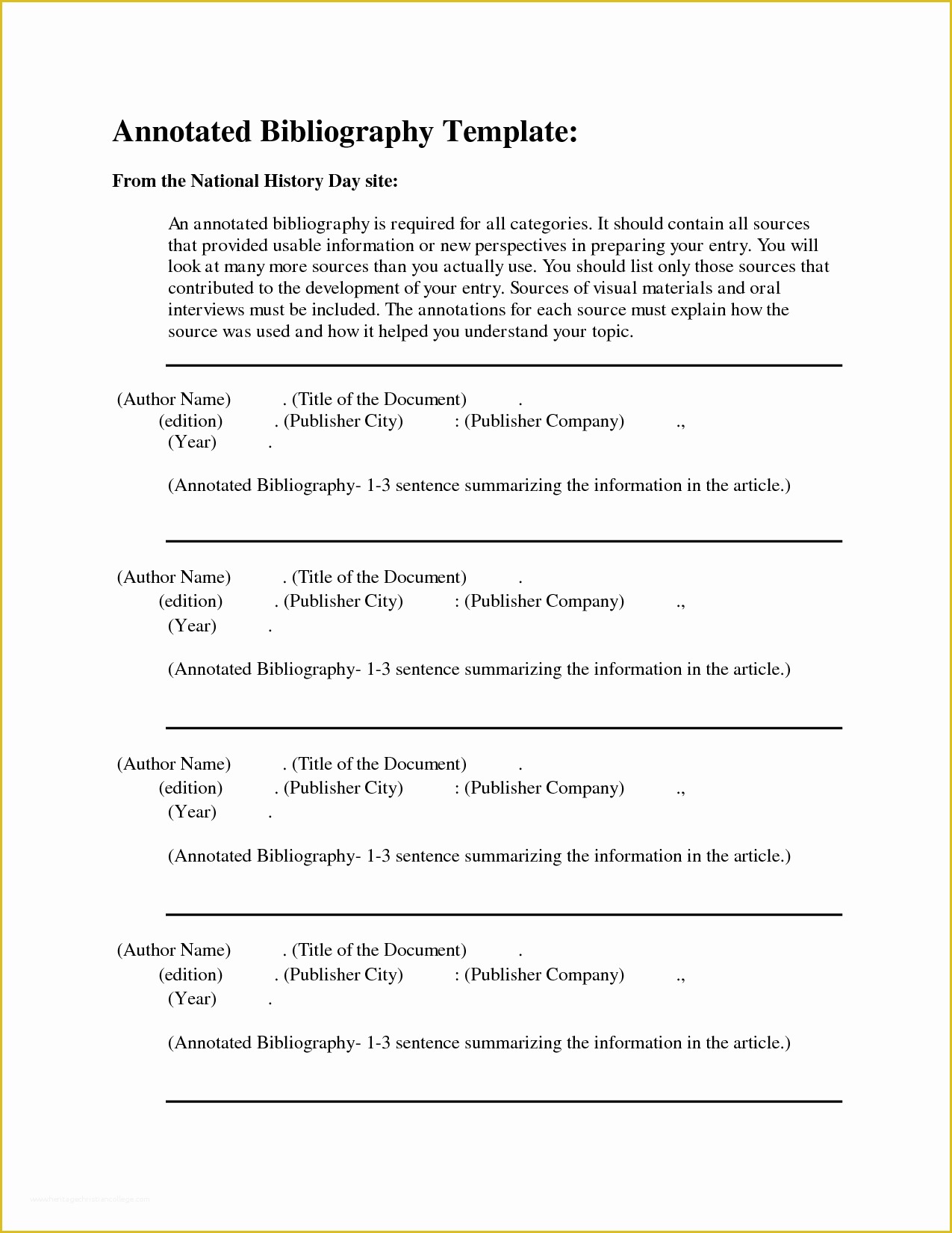 Free Bibliography Template Of Free Apa Annotated Bibliography Template