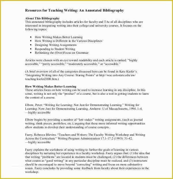 Free Bibliography Template Of Teaching Annotated Bibliography Template – 10 Free Word
