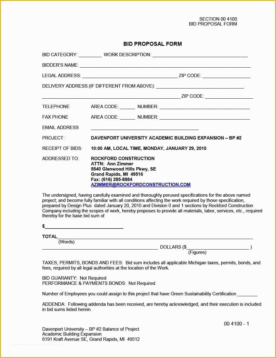 Free Bid Proposal Template Of 31 Construction Proposal Template &amp; Construction Bid forms