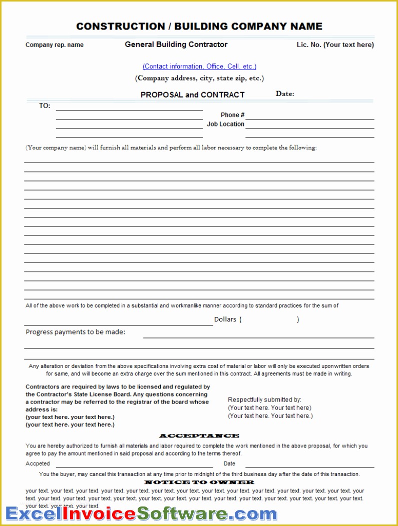 Free Bid Proposal Template Of Construction Proposal Template