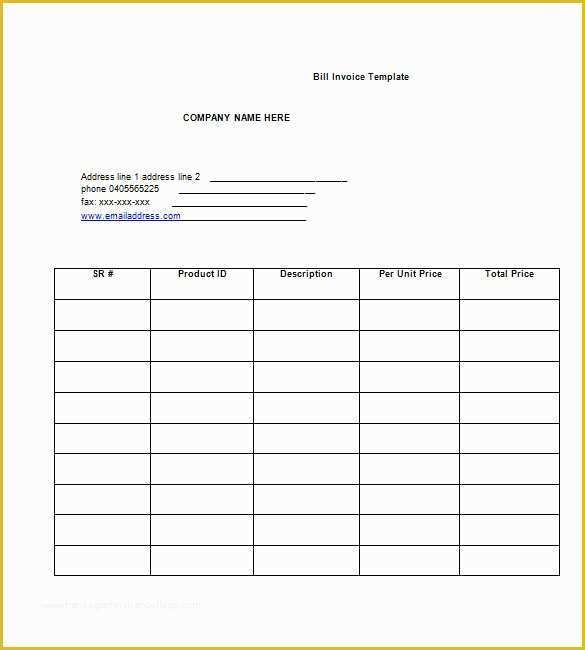 Free Bill Invoice Template Printable Of Billing Invoice Template 7 Free Printable Word Excel