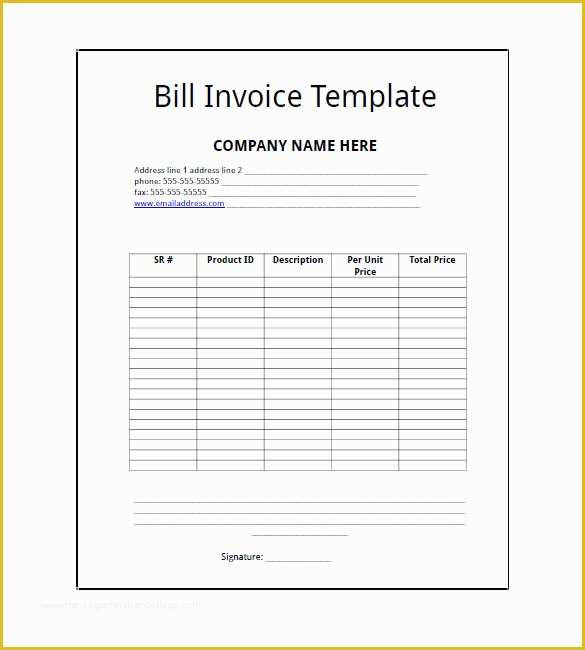 Free Bill Invoice Template Printable Of Billing Invoice Template 8 Free Word Pdf Excel format
