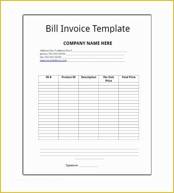 Free Bill Invoice Template Printable Of Billing Invoice Template 8 Free Word Pdf Excel format