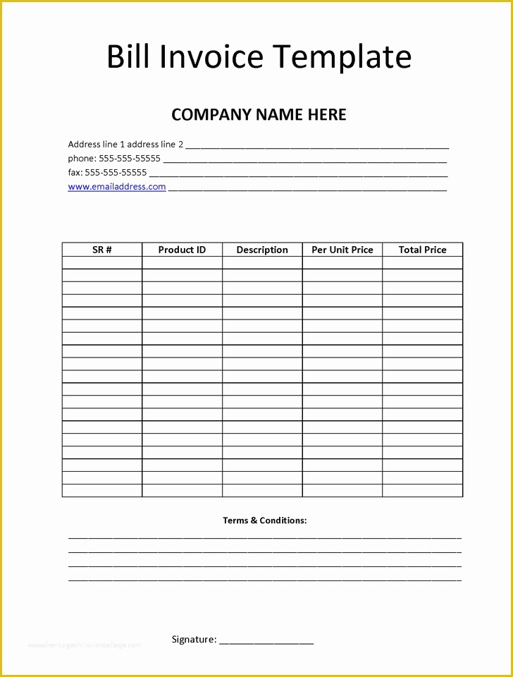Free Bill Invoice Template Printable Of Billing Invoice Template