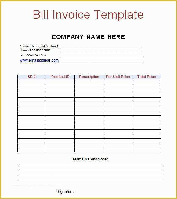 Free Bill Invoice Template Printable Of Free Printable Bill Invoice Template Example with Pany