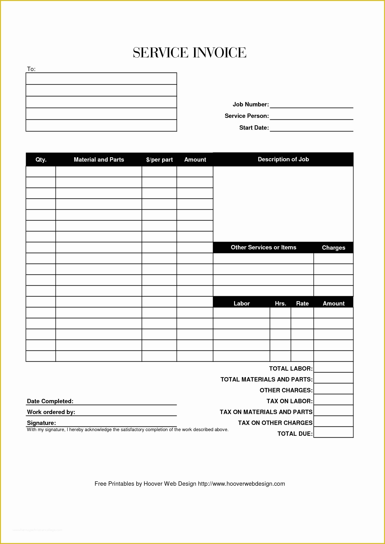 Free Bill Invoice Template Printable Of Hoover Receipts