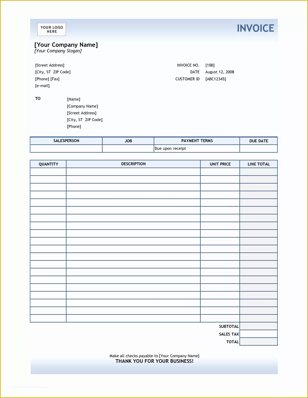 Free Bill Invoice Template Printable Of Service Invoice Template Excel