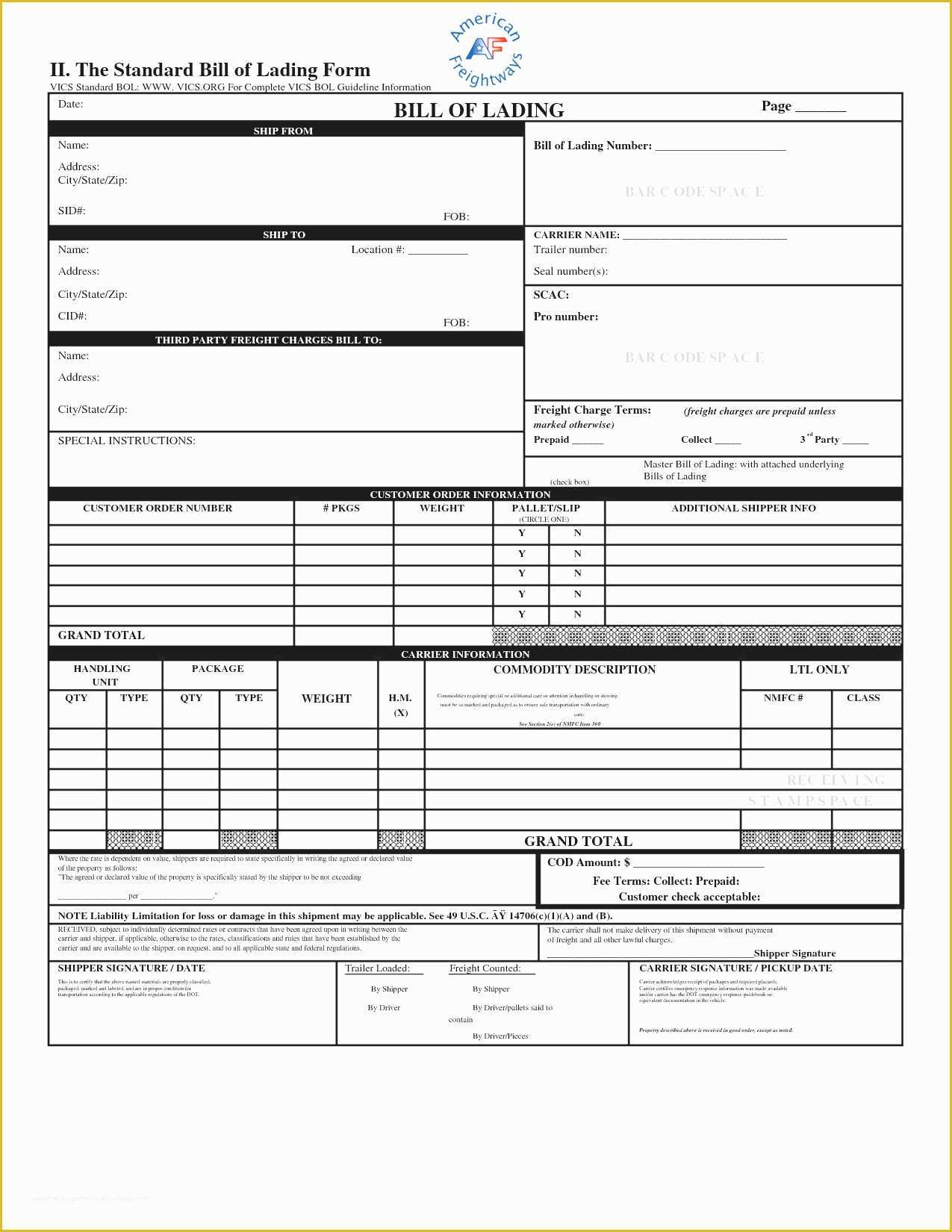 43 Free Bill Of Lading Template Excel
