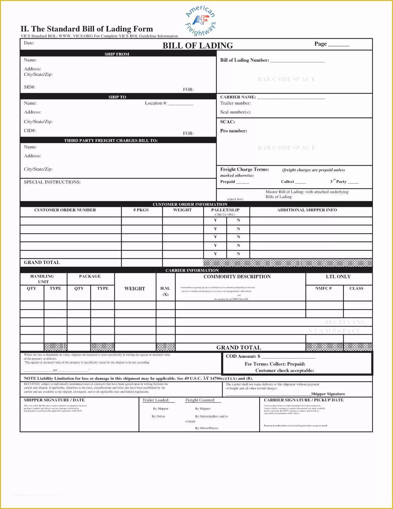 Free Bill Of Lading Template Excel Of 18 Lovely Bill Lading Example form