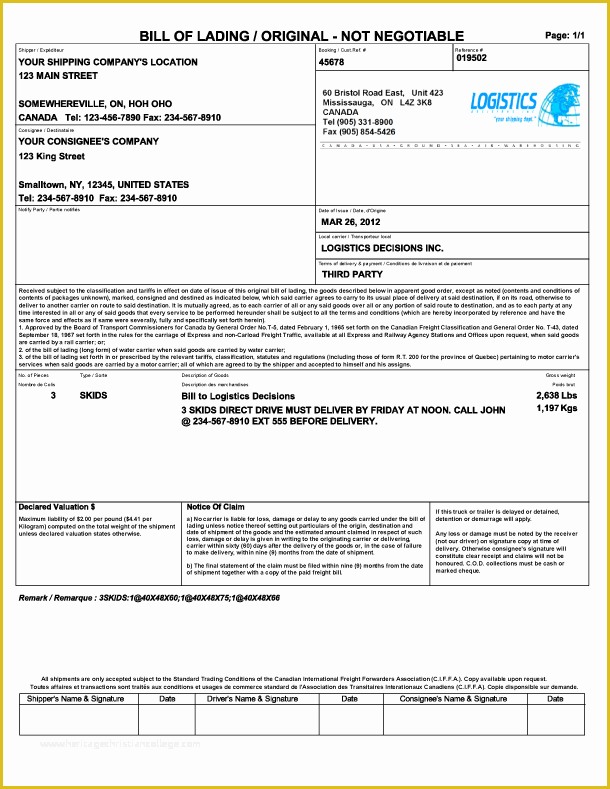 Free Bill Of Lading Template Excel Of 21 Free Bill Of Lading Template Word Excel formats