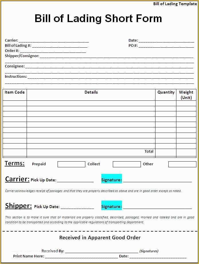 Free Bill Of Lading Template Excel Of 5 Free Bill Of Lading Templates Excel Pdf formats