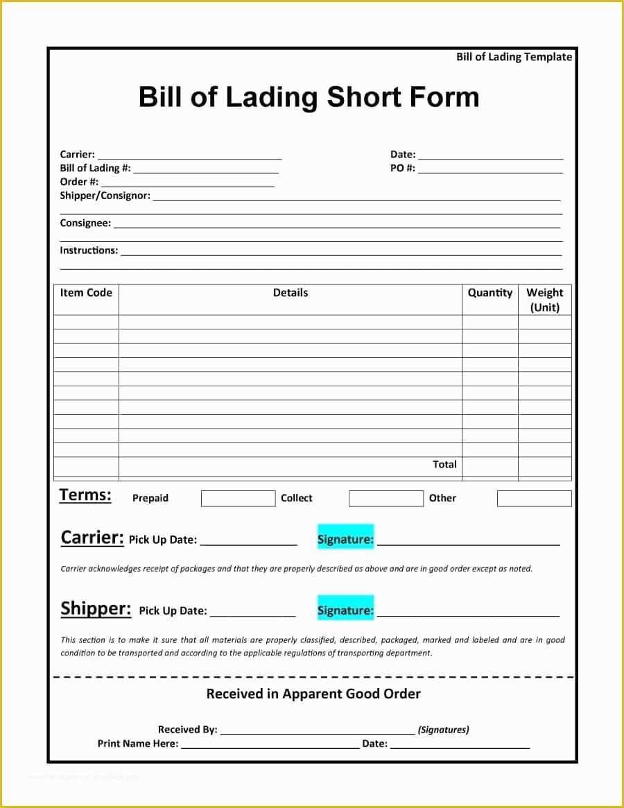 Free Bill Of Lading Template Excel Of Bill Lading Template