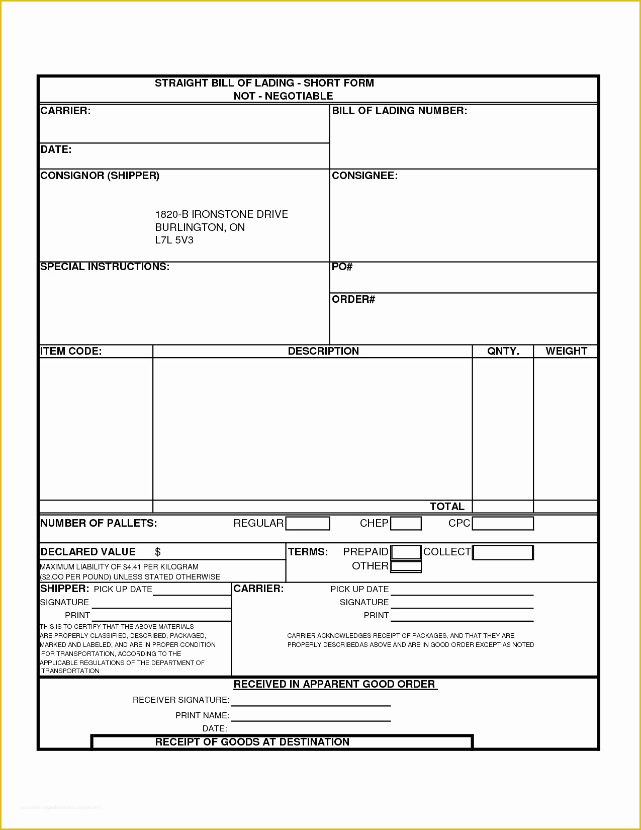 Free Bill Of Lading Template Excel Of Bill Lading Template