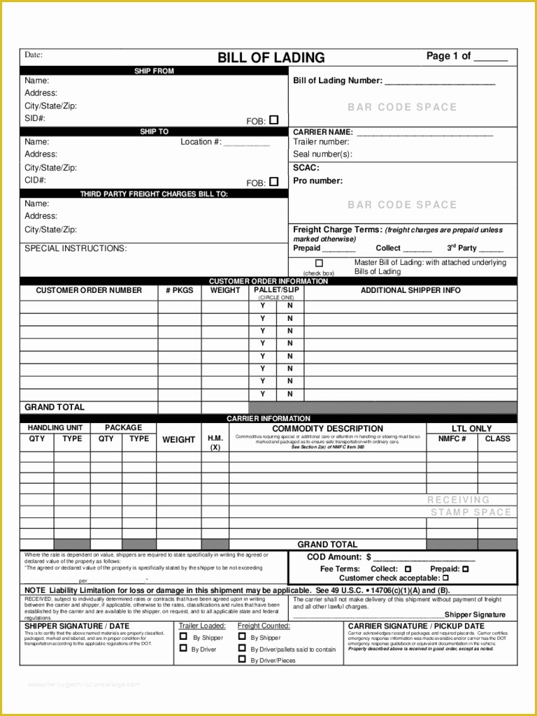 Free Bill Of Lading Template Excel Of Bill Of Lading form 6 Free Templates In Pdf Word Excel