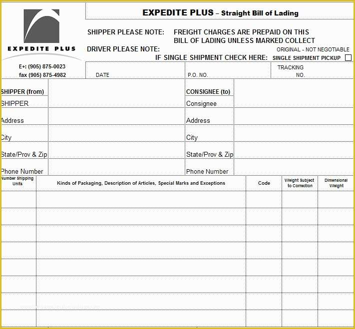 Free Bill Of Lading Template Excel Of Bill Of Lading Template In Excel