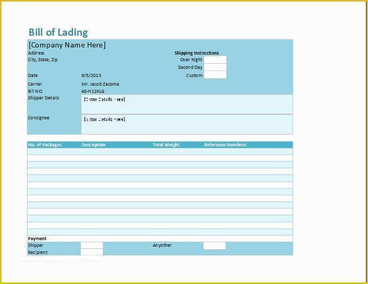 Free Bill Of Lading Template Excel Of Bill Of Lading Template