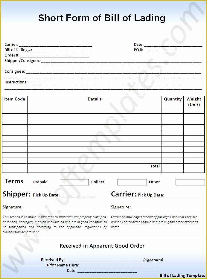 Free Bill Of Lading Template Excel Of Bill Of Lading Template