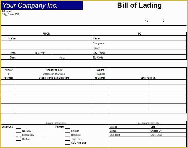 Free Bill Of Lading Template Excel Of Excel Bill Lading Template