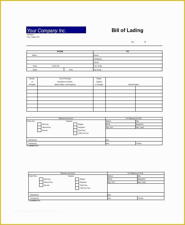 Free Bill Of Lading Template Excel Of Excel Bill Template 14 Free Excel Documents Download