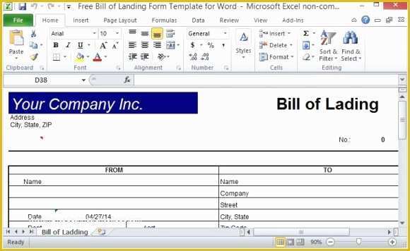 Free Bill Of Lading Template Excel Of Free Bill Of Lading form Template for Excel