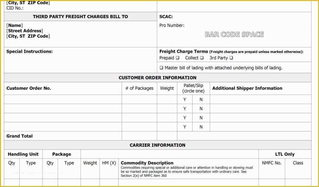 Free Bill Of Lading Template Excel Of Great Bill Lading Template Excel S Bill
