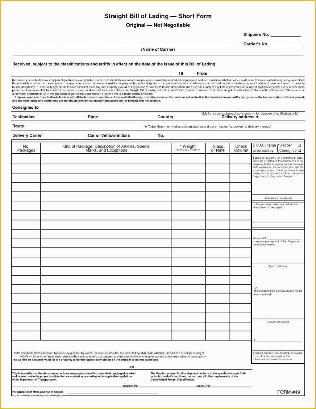 Free Bill Of Lading Template Excel Of Magnificent Excel Bill Lading Template