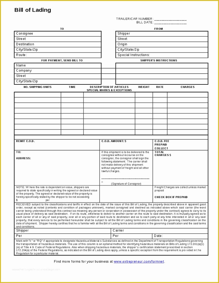 Free Bill Of Lading Template Excel Of top 5 Free Bill Of Lading Templates Word Templates