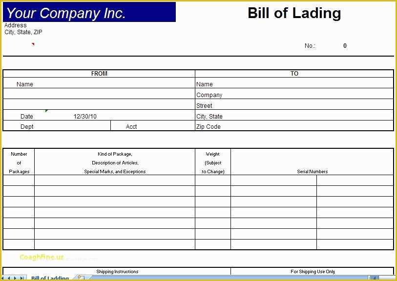 Free Bill Of Lading Template Excel Of Unique Free Bill Lading Template Excel form