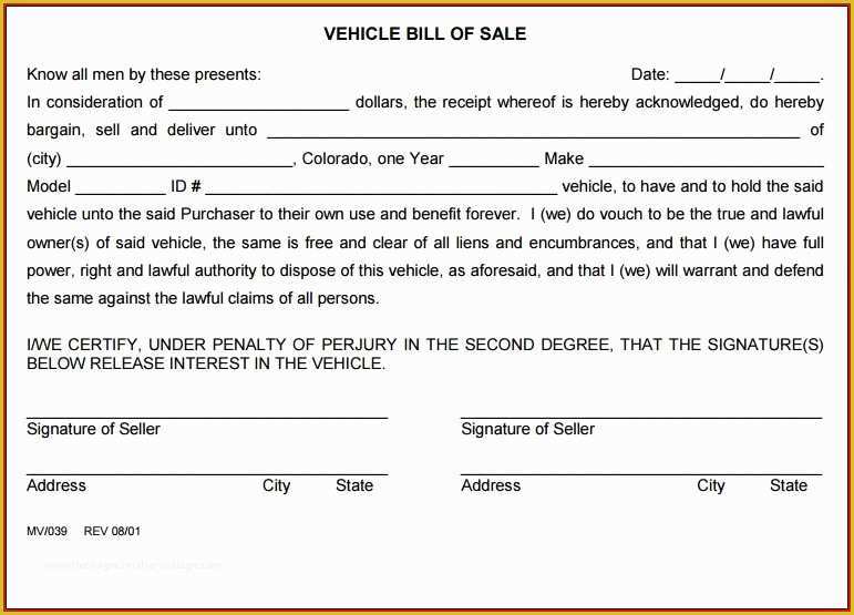 Free Bill Of Sale Template Colorado Of Free Bill Sale Template Colorado Template 1 Resume