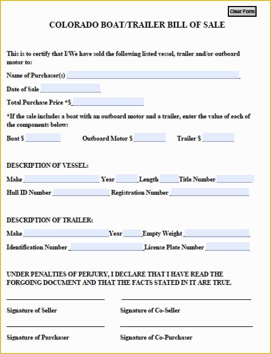 Free Bill Of Sale Template Colorado Of Free Colorado Boat Trailer Bill Of Sale form Pdf