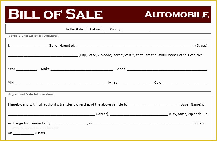 Free Bill Of Sale Template Colorado Of Free Colorado Car Bill Of Sale Template F Road Freedom