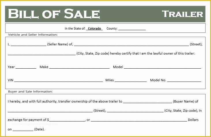 Free Bill Of Sale Template Colorado Of Free Colorado Trailer Bill Of Sale Template F Road Freedom