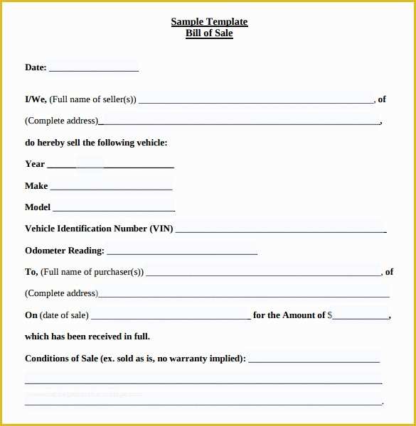 Free Bill Of Sale Template Download Of 8 Sample Auto Bill Of Sales