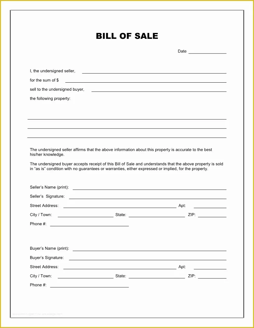 Free Bill Of Sale Template Download Of Free Printable Blank Bill Of Sale form Template as is