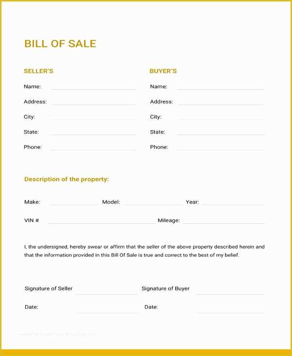 Free Bill Of Sale Template Download Of Generic Bill Of Sale Template 12 Free Word Pdf