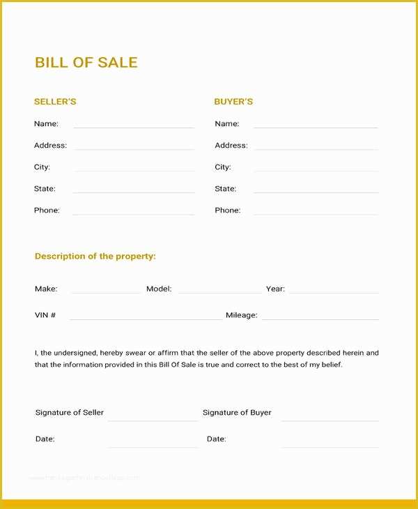 Free Bill Of Sale Template Download Of Generic Bill Of Sale Template 12 Free Word Pdf