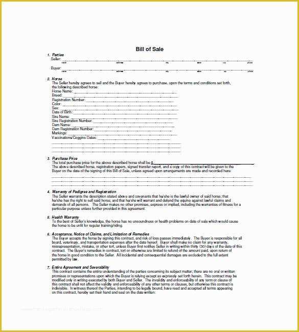 Free Bill Of Sale Template Download Of Horse Bill Of Sale – 8 Free Sample Example format