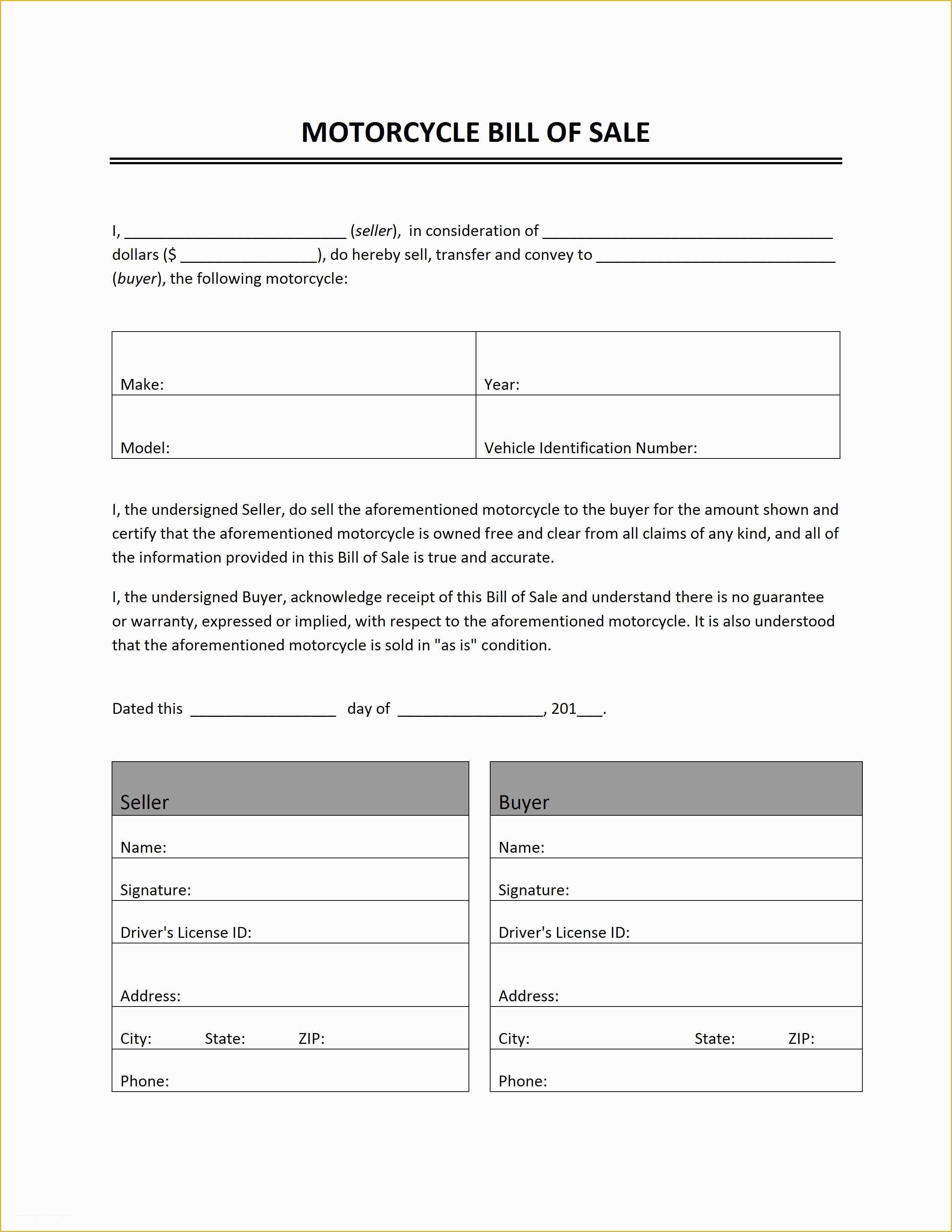 Free Bill Of Sale Template Download Of Motorcycle Bill Of Sale