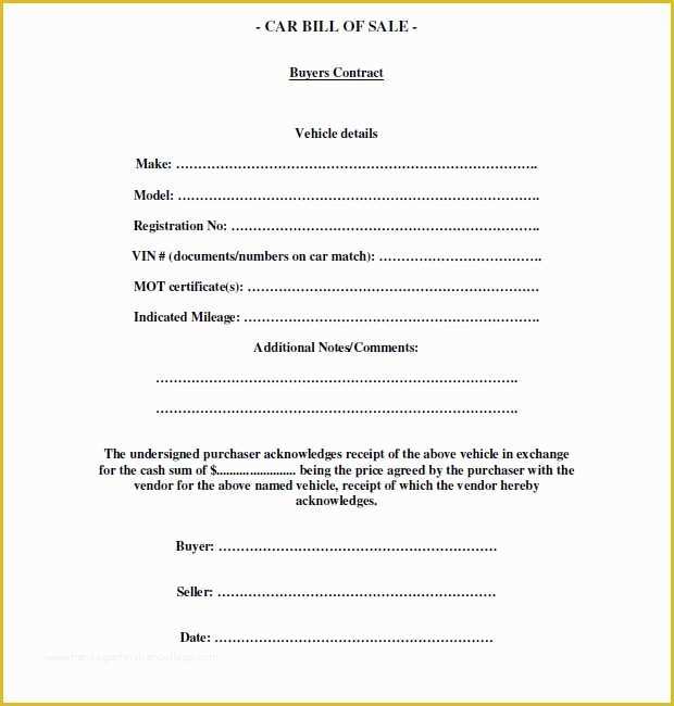 Free Bill Of Sale Template for Car Of Free Printable Free Car Bill Of Sale Template form Generic