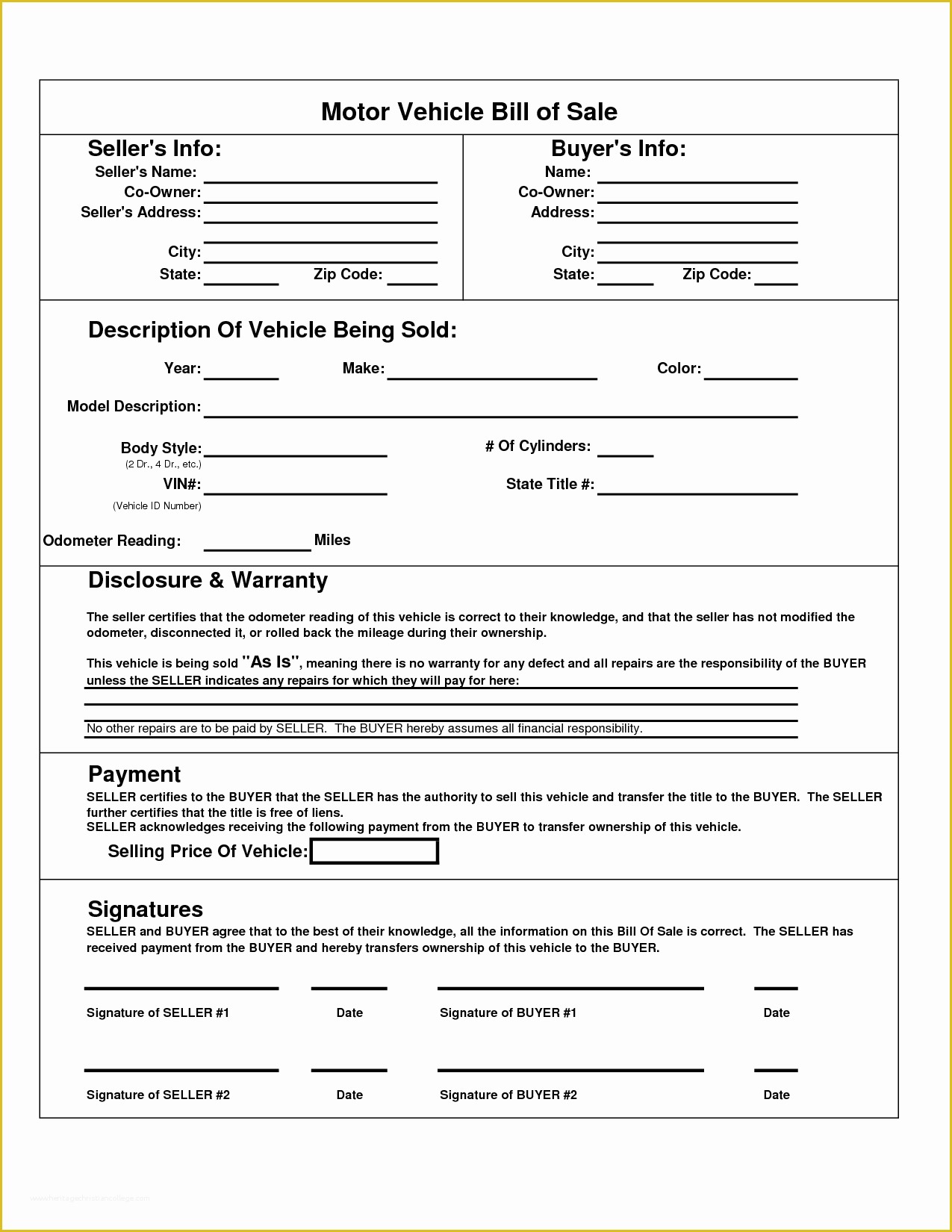Free Bill Of Sale Template for Car Of Printable Car Bill Of Sale Pdf