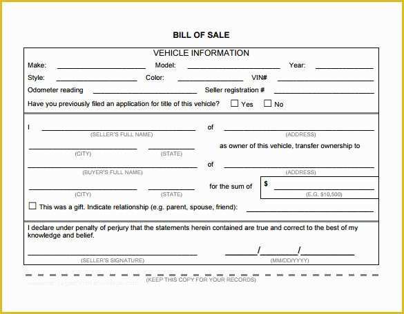 Free Bill Of Sale Template for Car Of Vehicle Bill Sale Template