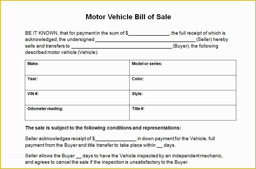Free Bill Of Sale Template for Car Of Vehicle Bill Sale Template