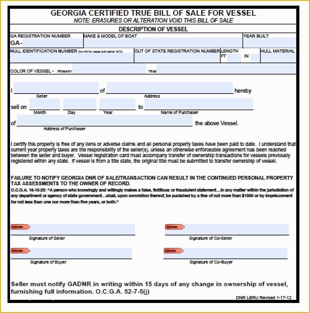 Free Bill Of Sale Template Ga Of Free Georgia Boat Bill Of Sale form Pdf