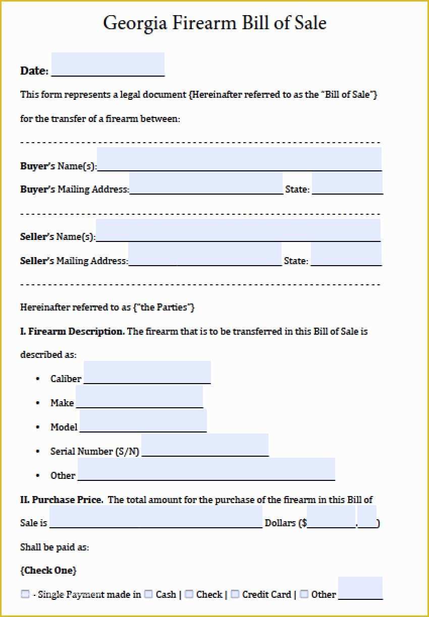 Free Bill Of Sale Template Ga Of Free Georgia Firearm Gun Bill Of Sale form Pdf