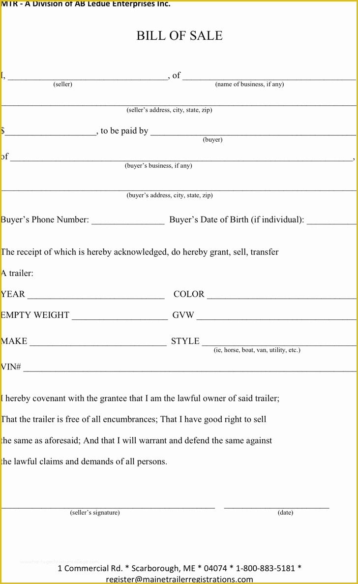 Free Bill Of Sale Template Georgia Of Bill Trailer Bill Sale form